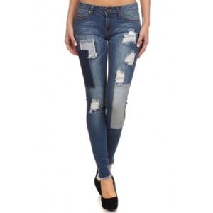 JC & JQ Women's Distressed Block Denim Jeans - Size 5
